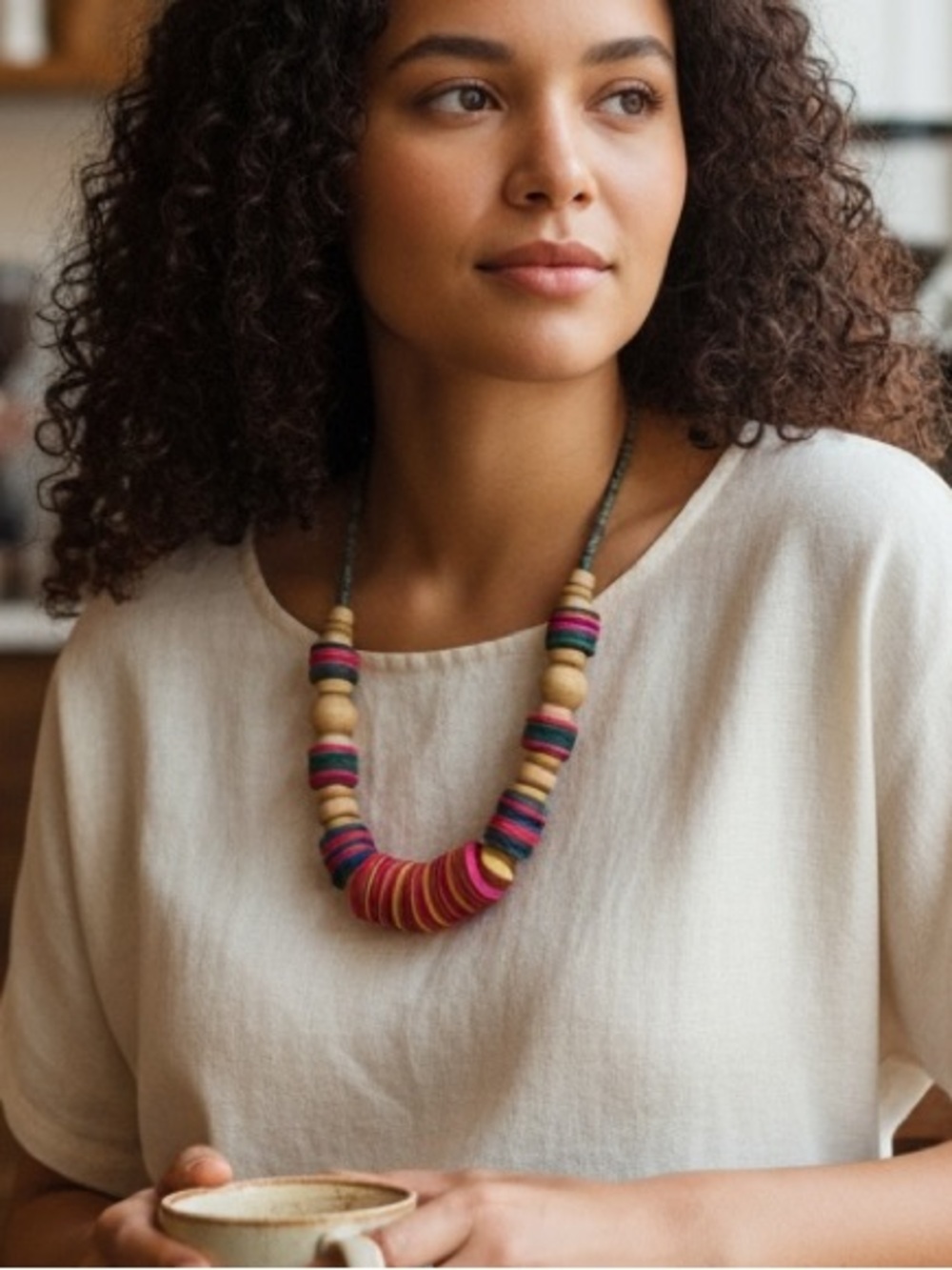 Women’s vintage Y2K 80s 90 tribal ethnic boho beaded African necklace maximalist